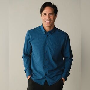 @COLLAR Range Shirt Dark Blue / Navy Check Athletic Fit Dress Shirt Size XL
